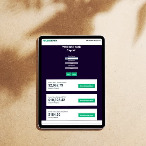 Formulaire de changement d'username, format tablette